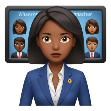 news anchor black skin woman, with a screen with a prompter in front of her sticker