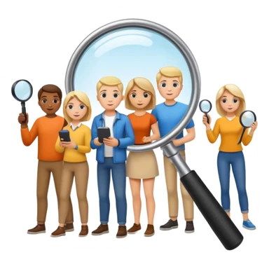 many \white people, searching, hobbies, interests, magnifying glass, users, explore, activities, find, discovery, passion, pursuit sticker