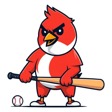 A cardinal pooping on a baseball bat sticker