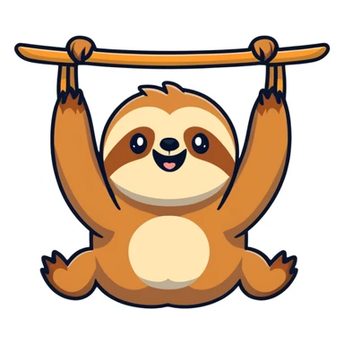 Adorable sloth hanging upside down with goofy smile sticker