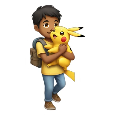 indian boy carrying pikachu on shoulder sticker