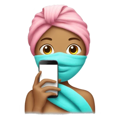 Woman holding a cell phone and wearing a towel on her head  sticker