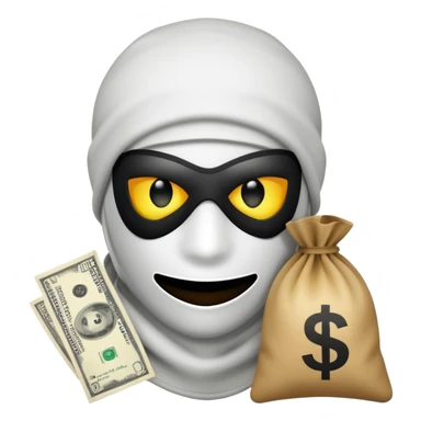 Ski mask holding money bag with white face like not the skin color white as #FFFFFF and glowing black eyes sticker