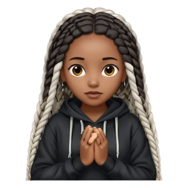 African American dark skin girl with long black box braids wearing a black hoodie with hands folded together sticker