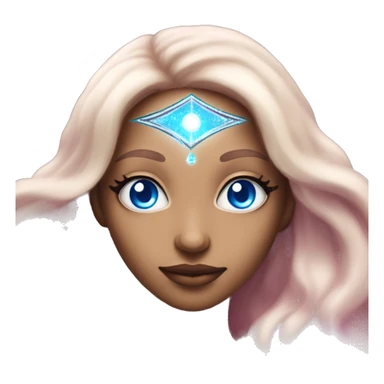 magical diva with thin pink andromedan skin long hair and blue eyes glowing third eye sticker