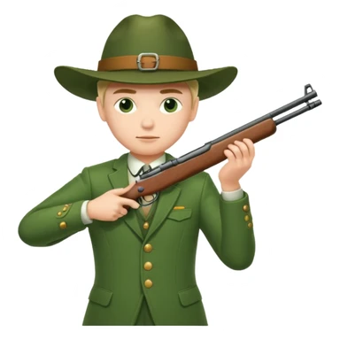 hunter in green traditional suit, aiming with a rifle sticker