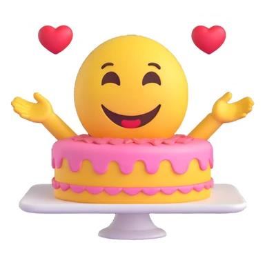 3D smiley emoji, round shape, in love: heart cake, smiling face, no body sticker