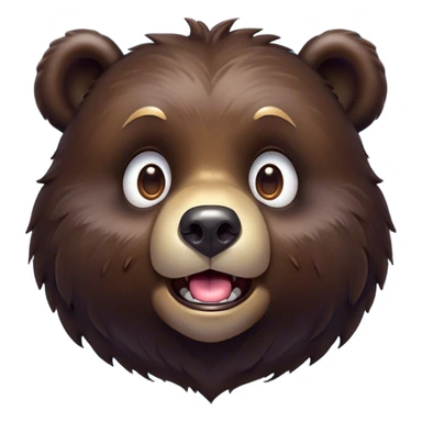 Cinematic Comical Bear Portrait Emoji, Head tilted dramatically with an exaggeratedly amused expression, featuring a striking, glossy dark brown fur with bold fur texture, wide, expressive eyes filled with playful disbelief, Simplified yet hilariously expressive features, highly detailed, glowing with a slightly sassy glow, high shine, dramatic yet playful, stylized with an air of cheeky wilderness mischief, bright and endearing, soft glowing outline, capturing the essence of a spirited and over-the-top bear, so meme-worthy it feels like it could roar its way into internet fame instantly! sticker