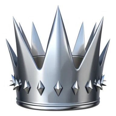 A spiked crown emoji made of silver chrome, sharp yet rounded metallic spikes, glossy reflections, aggressive luxury swag aesthetic, iOS emoji style, centered, clean white background sticker