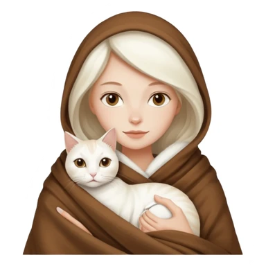 Beyaz kedi ve bayan elinde kahve battaniye sticker