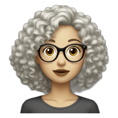 Black curly hair white girl with round glasses small lips sticker