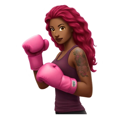 Beautiful tattooed  burgundy long haired woman boxing with pink gloves sticker