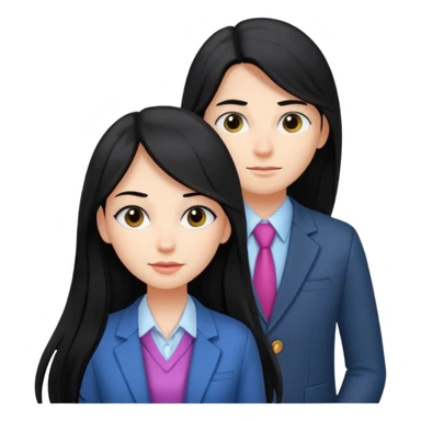 accountant with black long hair without glasses, modern clothes, girly sticker