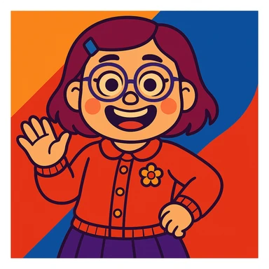 Transform the character Mei Mei from a red panda into a regular human girl, illustrated in the vibrant toon style. Use bright, bold colors and a lively cartoon aesthetic. sticker