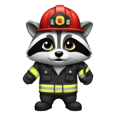 Raccoon firefighter with a black firefighter helmet sticker