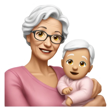 Create a 3d hyper realistic senior woman holding a cute realistic baby  sticker
