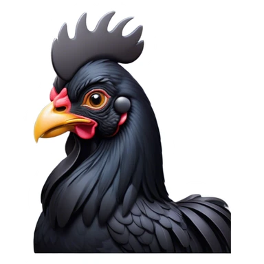 Cinematic Noble Black Rooster Portrait Emoji, Poised and regal, with a robust, commanding build and a sleek, well-groomed pure black plumage, deep-set soulful piercing eyes, Simplified yet sharp and sophisticated features, highly detailed, glowing with a soft, dignified glow, high shine, intelligent and proud, stylized with an air of mysterious majesty, focused and attentive, soft glowing outline, capturing the essence of a watchful and confident leader, so majestic it feels as though it could crow out of the screen with effortless authority! sticker