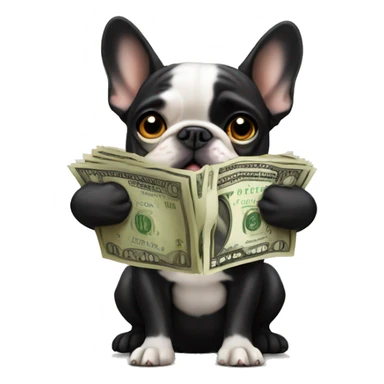 Black-and-tan French bulldog paying money sticker
