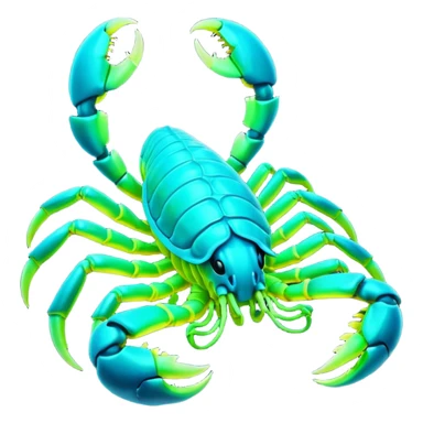 3D render of Radioactive Scorpion, bioluminescent deep sea style, glowing neon blue and green lights, dark background to contrast the glow, translucent organic textures, more emission. sticker