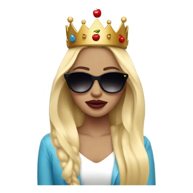 girl long blonde hair blue eyes and cherry lipstick wearing a crown and black sunglasses that cover her eyes sticker