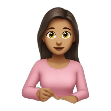 white girl with dark brown hair lights pink candles and studies at her desk green eyes sticker