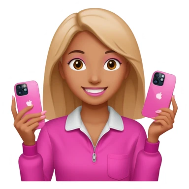 chica "baddie" con un iphone 13 rosa en la mano como sacando foto sticker