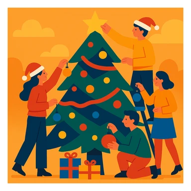 people decorating a Christmas tree sticker