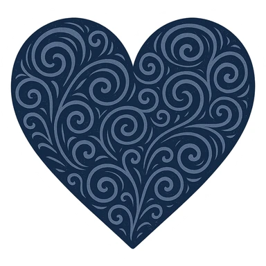 heart with a swirling navy pattern, digital illustration sticker