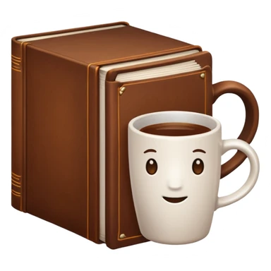 a closed brown book with a white mug on it sticker