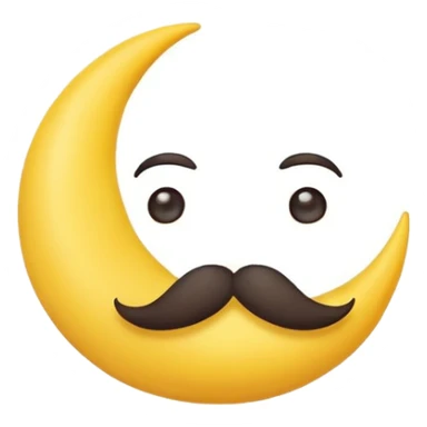crescent moon with a funny mustache and cute smiling face sticker