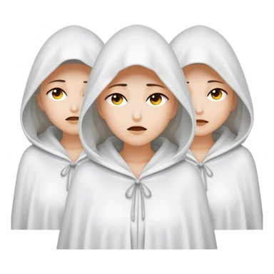 3 mysterious women in white hooded cloaks that cover their eyes sticker
