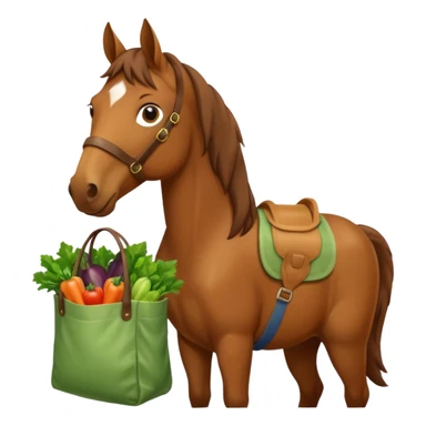 horse holding vegetables bag sticker