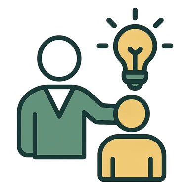mentoring icon, professional style, green gold and white color scheme, bold and clear, suitable for digital use sticker