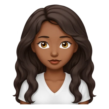 iOS style emoji A girl with very long dark brown wavy hair. And the eyes color is dark brown. And she is wearing white t shirt with V kneck. And she is 30. She is Asian with double eyelids  sticker