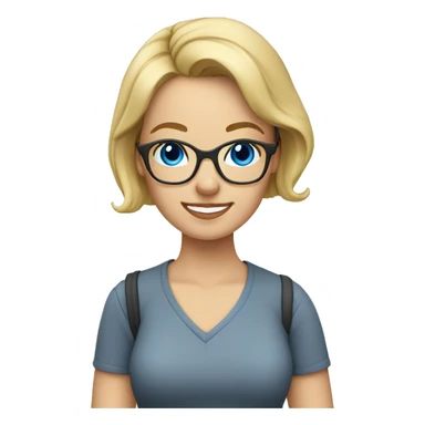 Teacher with glasses at desk blonde short hair blue eyes casual sticker