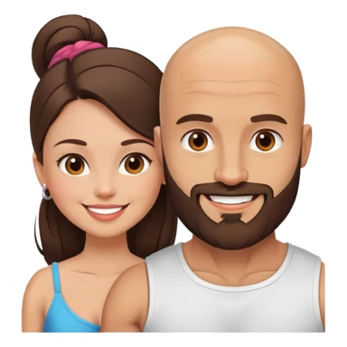 Muscular Bald man with a beard crazy in love with his young brunette wife  sticker