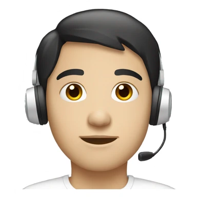 young white person with short black hairs and headset sticker
