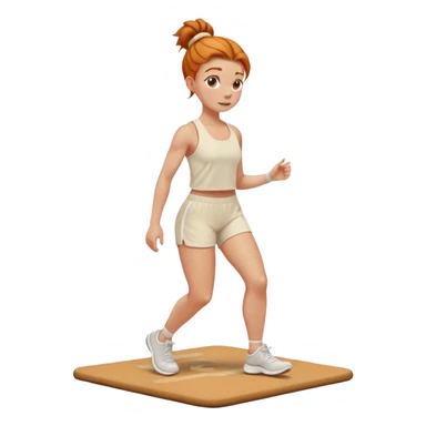 Ginger girl messy bun on walking pad cream gym outfit sticker