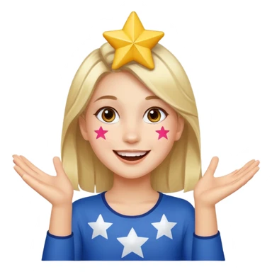 A girl with star-shaped cheek paint, cheering with bright eyes. sticker