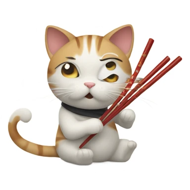 Cat with chopsticks playing chopsticks sticker