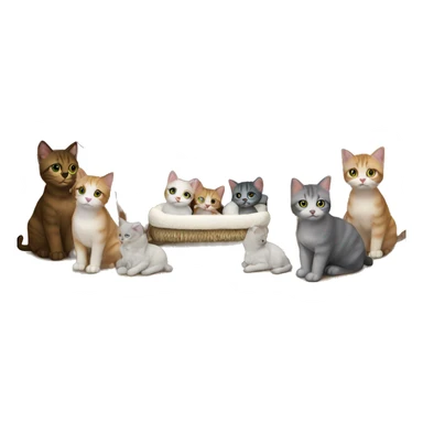 Cat nativity scene with five kittens sticker