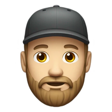 white man with a dark and long beard and a cap sticker