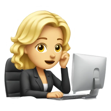 Blonde-woman-at-computer-desk-tired sticker