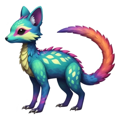 Rare realistic exotic edgy epic pretty beautiful handsome gorgeous aesthetic colorful vibrant Vernid-Trico-species-Fakemon-creature by LiLaiRa, 4 legs, 1 tail, random markings, (full body) sticker
