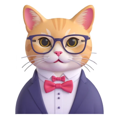 charming cat with bow tie and big glasses, geeky style sticker