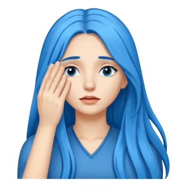 Woman with hand over eyes with long blue hair sticker