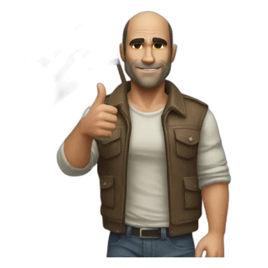 Trevor Philips holding a gay flag and giving a thumbs up sticker