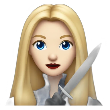 beautiful vampire spy woman with long blonde hair and blonde straight bangs and blue eyes wielding knives serious expression sticker