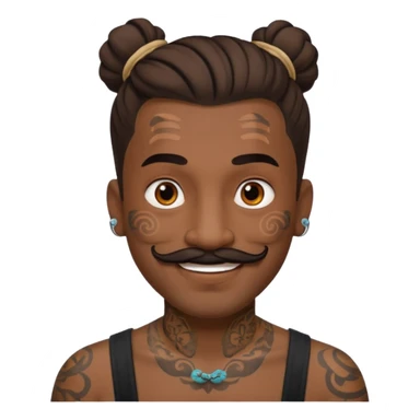 bun hair man and mustache and face tattoos very heavy sticker