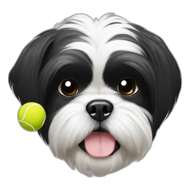 shih tzu dog black and white with a tennis ball in mouth sticker